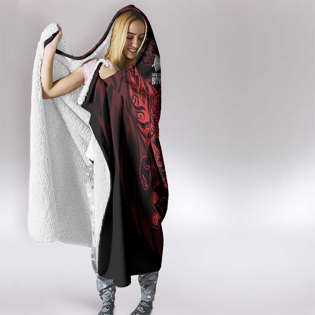 New Zealand Lawn Bowls Hooded Blanket Red Maori Warrior Tribal Silver Fern - Polynesian Pride
