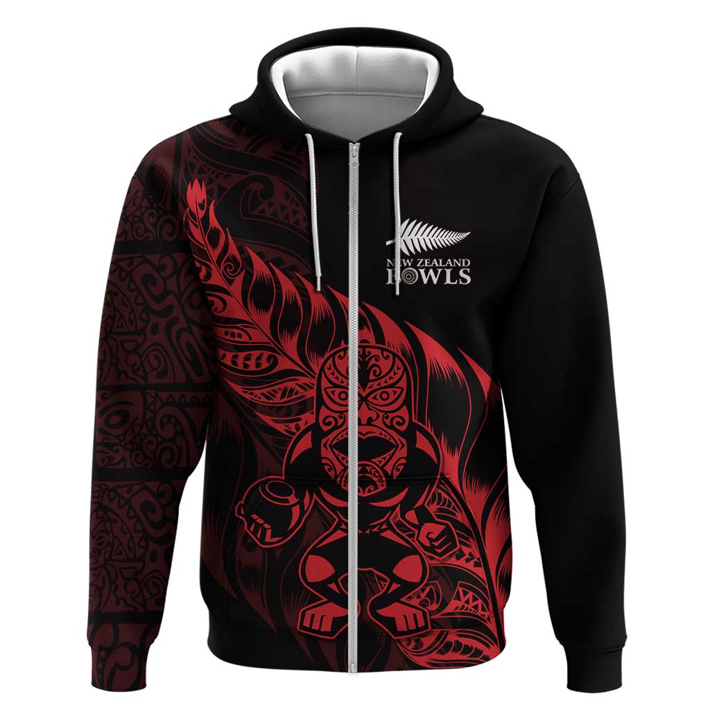 New Zealand Lawn Bowls Custom Hoodie Red Maori Warrior Tribal Silver Fern - Polynesian Pride