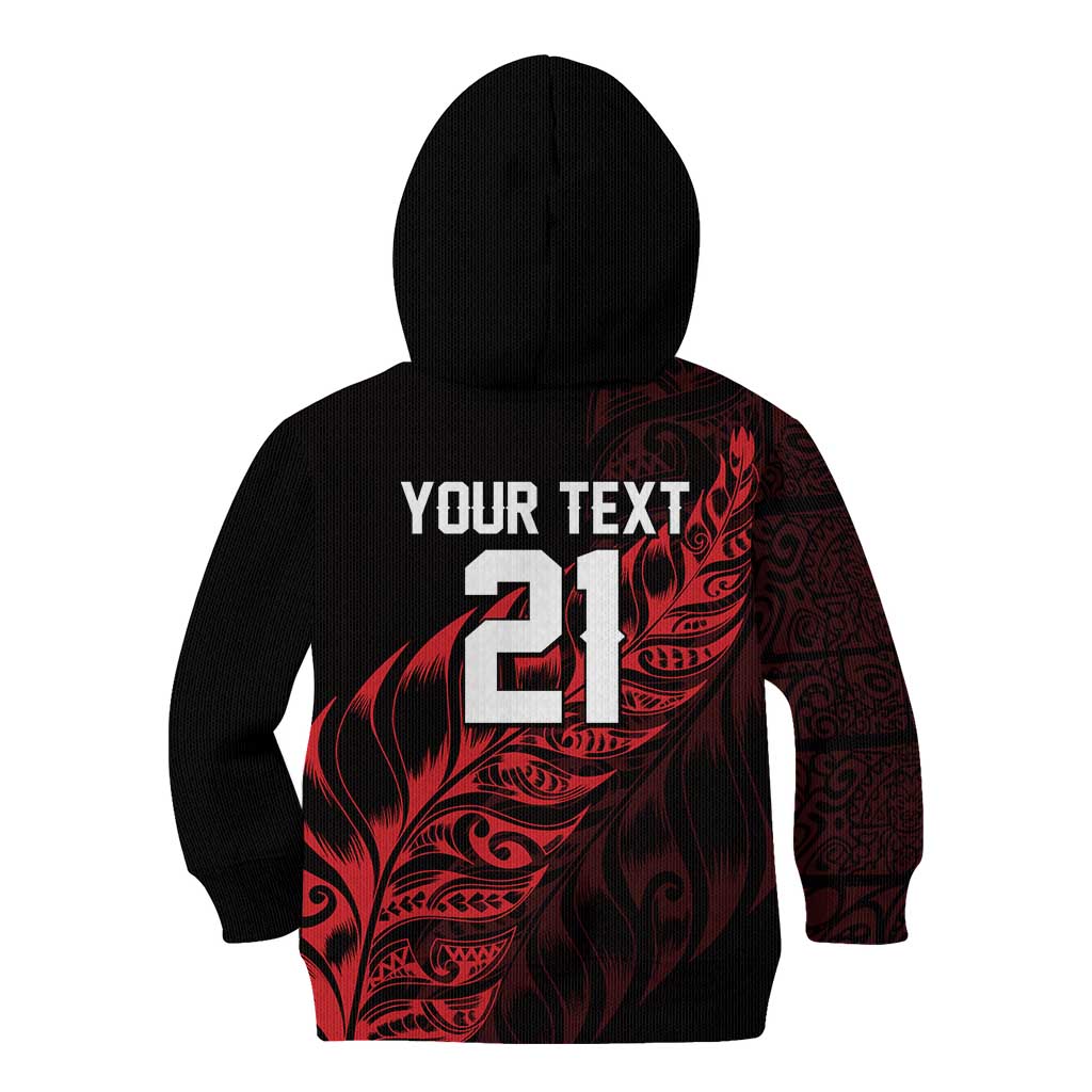 New Zealand Lawn Bowls Custom Kid Hoodie Red Maori Warrior Tribal Silver Fern - Polynesian Pride