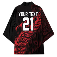New Zealand Lawn Bowls Custom Kimono Red Maori Warrior Tribal Silver Fern - Polynesian Pride