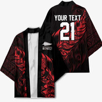 New Zealand Lawn Bowls Custom Kimono Red Maori Warrior Tribal Silver Fern - Polynesian Pride