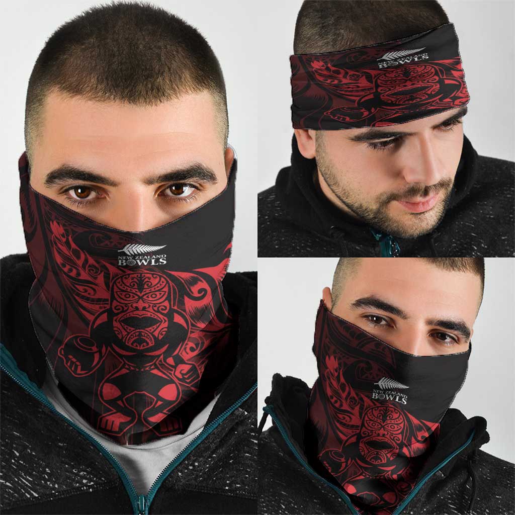 New Zealand Lawn Bowls Neck Gaiter Red Maori Warrior Tribal Silver Fern - Polynesian Pride