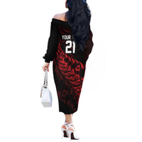 New Zealand Lawn Bowls Custom Off The Shoulder Long Sleeve Dress Red Maori Warrior Tribal Silver Fern LT9 - Polynesian Pride