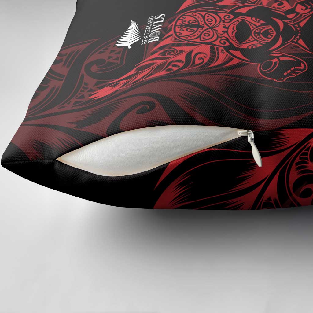 New Zealand Lawn Bowls Pillow Cover Red Maori Warrior Tribal Silver Fern - Polynesian Pride