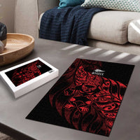New Zealand Lawn Bowls Puzzle Red Maori Warrior Tribal Silver Fern - Polynesian Pride