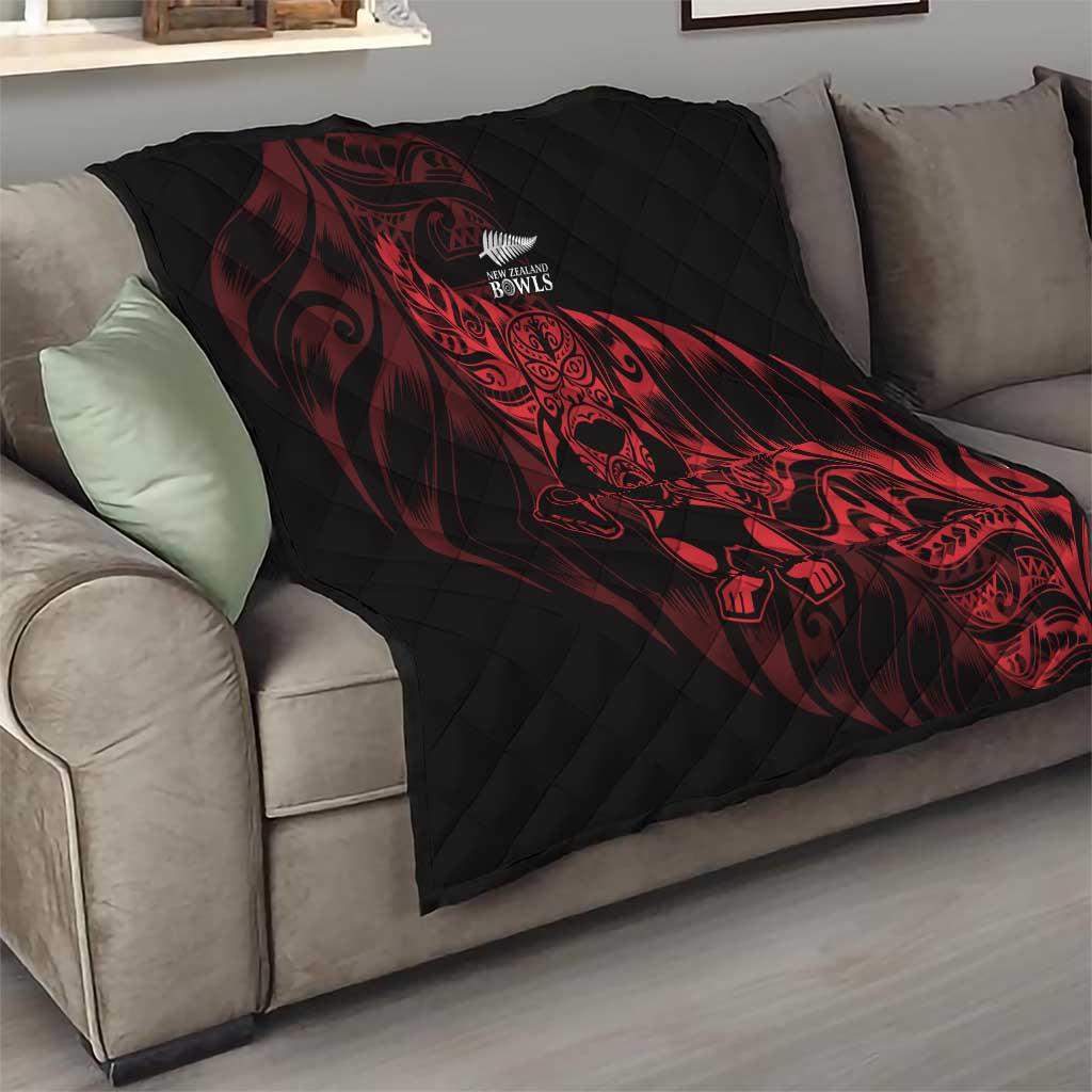 New Zealand Lawn Bowls Quilt Red Maori Warrior Tribal Silver Fern - Polynesian Pride