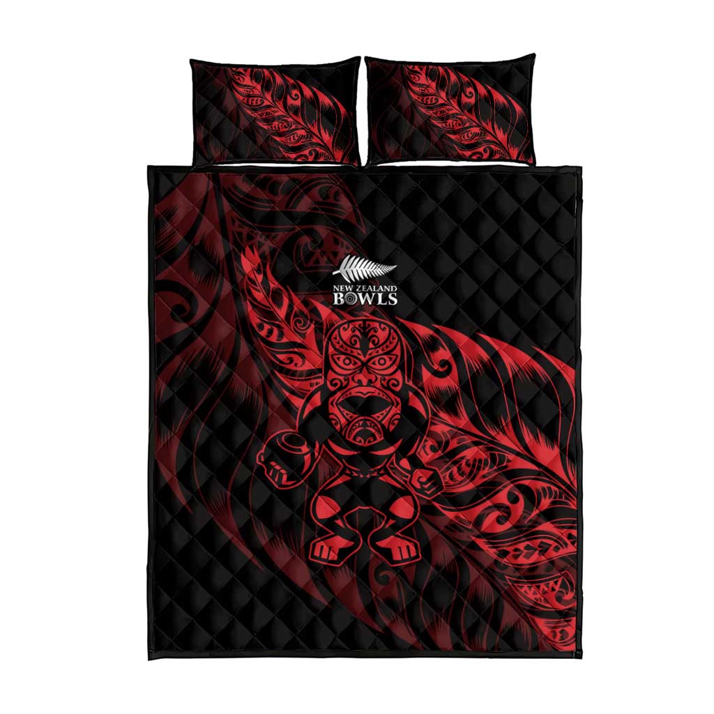 New Zealand Lawn Bowls Quilt Bed Set Red Maori Warrior Tribal Silver Fern - Polynesian Pride