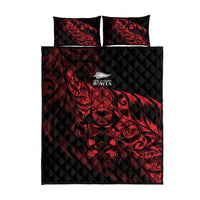 New Zealand Lawn Bowls Quilt Bed Set Red Maori Warrior Tribal Silver Fern - Polynesian Pride