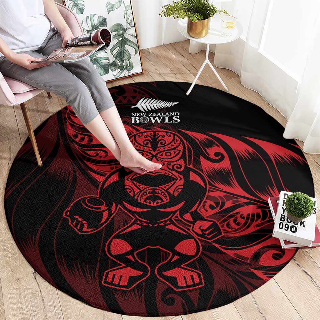 New Zealand Lawn Bowls Round Carpet Red Maori Warrior Tribal Silver Fern - Polynesian Pride