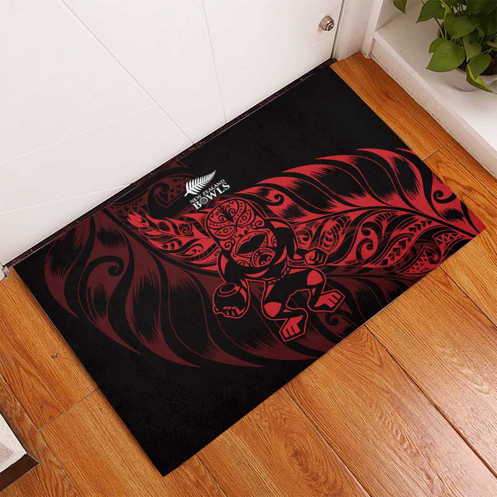 New Zealand Lawn Bowls Rubber Doormat Red Maori Warrior Tribal Silver Fern - Polynesian Pride