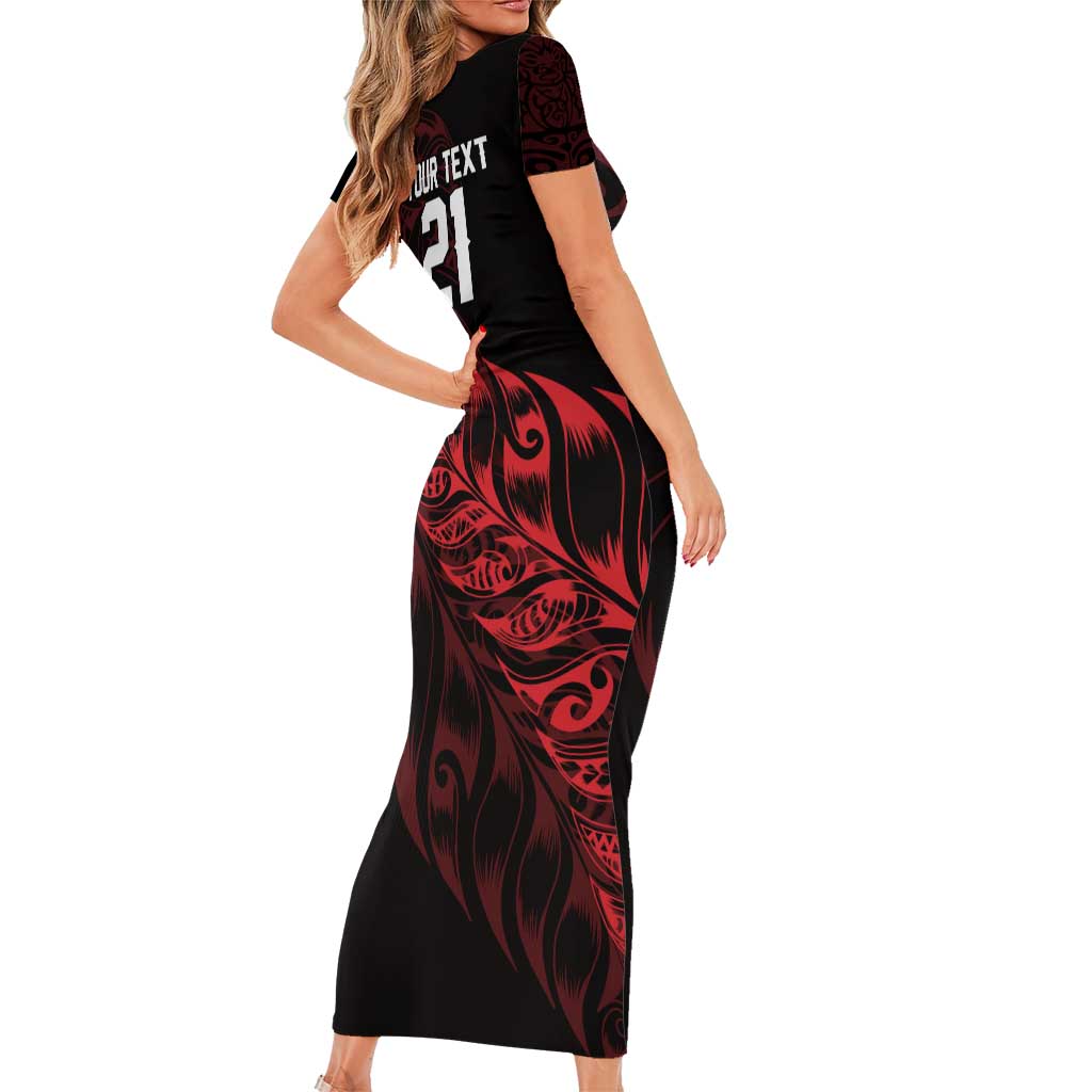New Zealand Lawn Bowls Custom Short Sleeve Bodycon Dress Red Maori Warrior Tribal Silver Fern LT9 - Polynesian Pride
