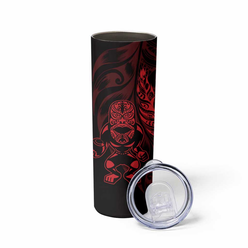 New Zealand Lawn Bowls Custom Skinny Tumbler Red Maori Warrior Tribal Silver Fern LT9 - Polynesian Pride