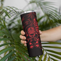 New Zealand Lawn Bowls Custom Skinny Tumbler Red Maori Warrior Tribal Silver Fern LT9 - Polynesian Pride