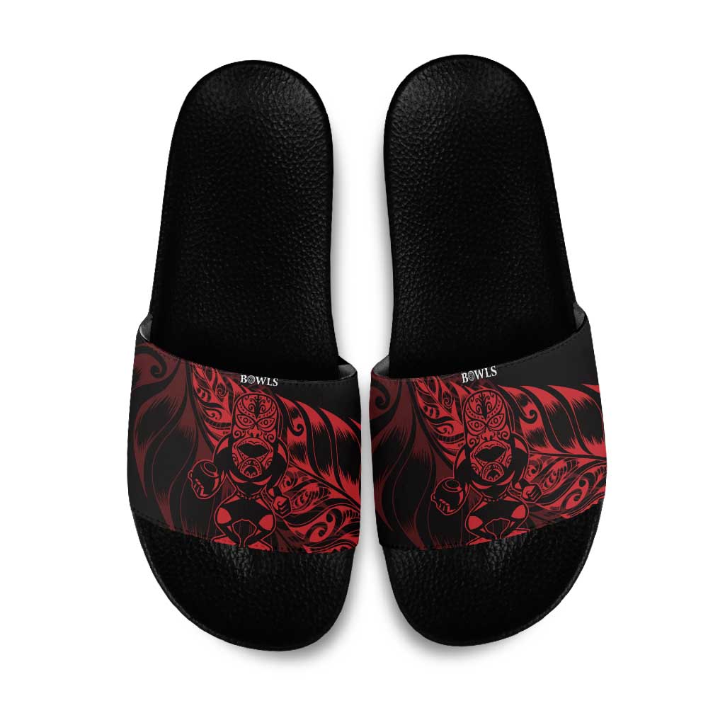 New Zealand Lawn Bowls Slide Sandals Red Maori Warrior Tribal Silver Fern - Polynesian Pride
