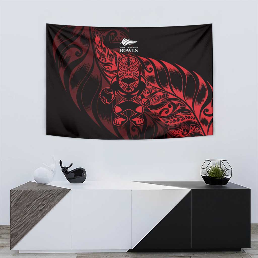 New Zealand Lawn Bowls Tapestry Red Maori Warrior Tribal Silver Fern - Polynesian Pride