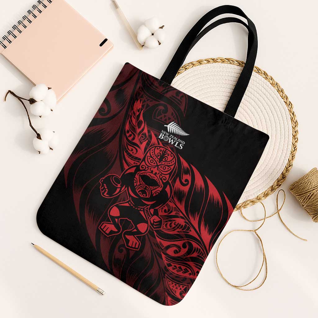 New Zealand Lawn Bowls Tote Bag Red Maori Warrior Tribal Silver Fern - Polynesian Pride