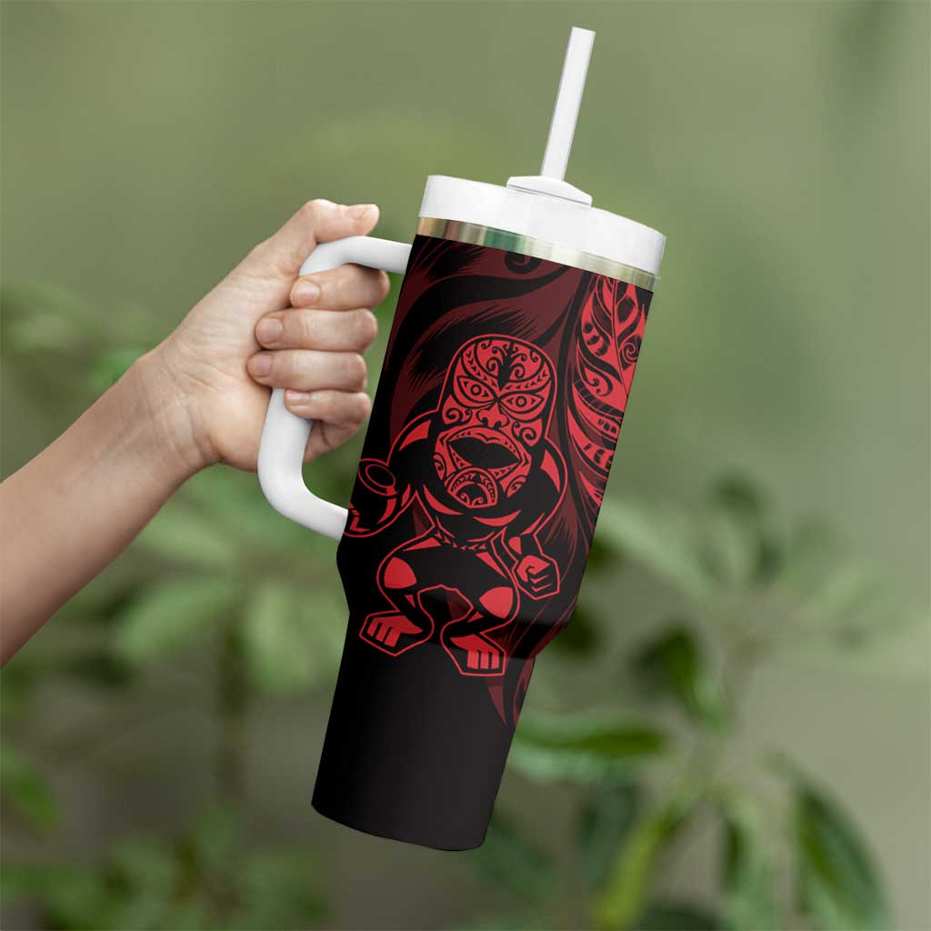 New Zealand Lawn Bowls Custom Tumbler With Handle Red Maori Warrior Tribal Silver Fern LT9 - Polynesian Pride