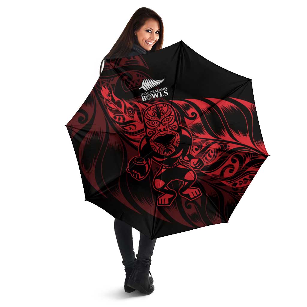 New Zealand Lawn Bowls Umbrella Red Maori Warrior Tribal Silver Fern - Polynesian Pride