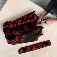 New Zealand Lawn Bowls Umbrella Red Maori Warrior Tribal Silver Fern - Polynesian Pride