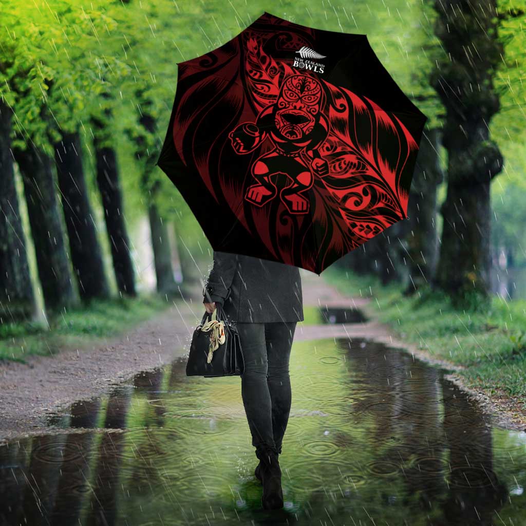 New Zealand Lawn Bowls Umbrella Red Maori Warrior Tribal Silver Fern - Polynesian Pride