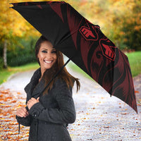New Zealand Lawn Bowls Umbrella Red Maori Warrior Tribal Silver Fern - Polynesian Pride