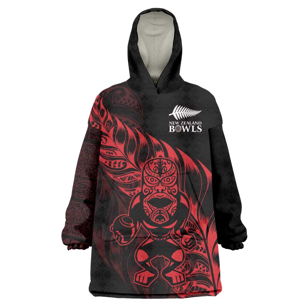 New Zealand Lawn Bowls Custom Wearable Blanket Hoodie Red Maori Warrior Tribal Silver Fern LT9 One Size Red - Polynesian Pride