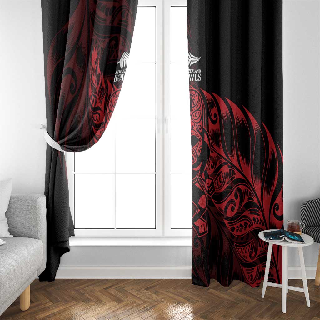 New Zealand Lawn Bowls Window Curtain Red Maori Warrior Tribal Silver Fern - Polynesian Pride