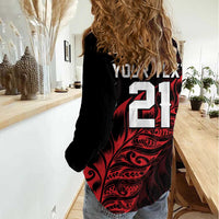 New Zealand Lawn Bowls Custom Women Casual Shirt Red Maori Warrior Tribal Silver Fern LT9 - Polynesian Pride