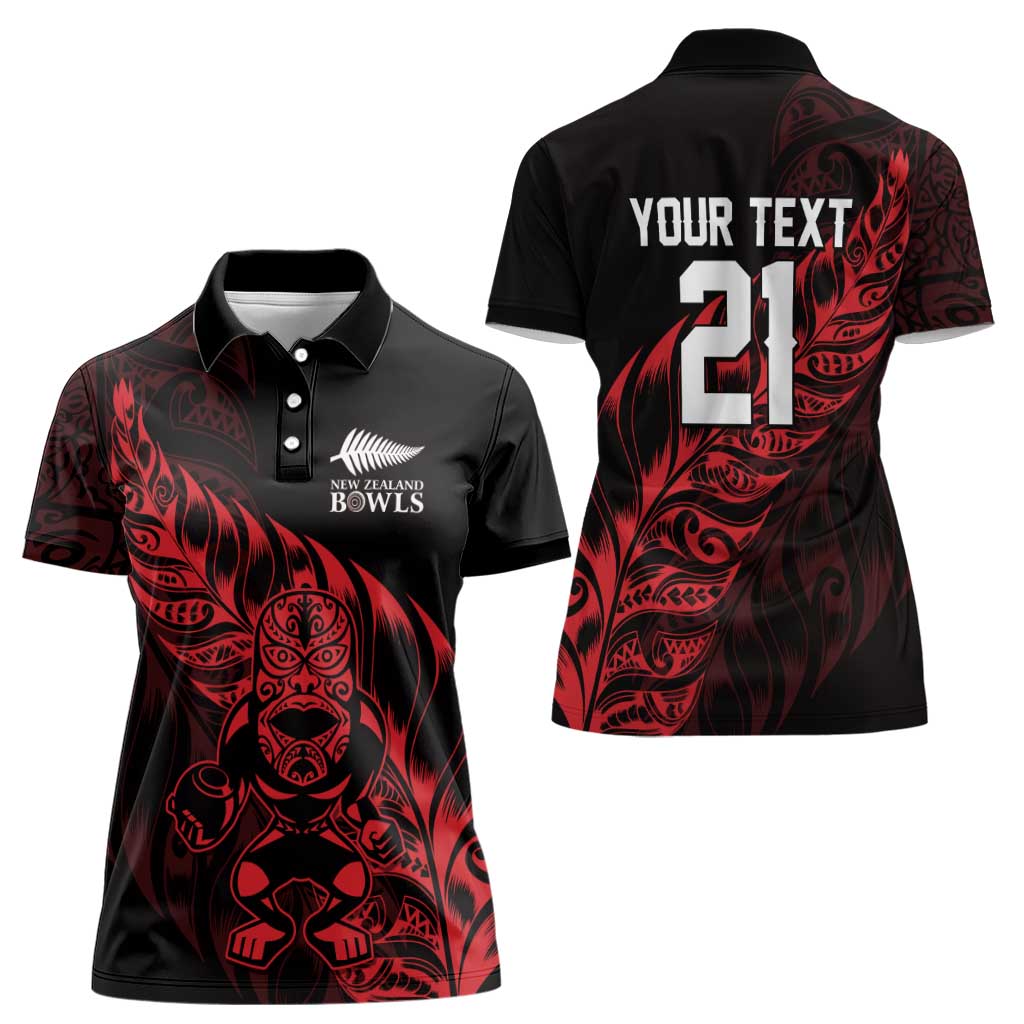 New Zealand Lawn Bowls Custom Women Polo Shirt Red Maori Warrior Tribal Silver Fern LT9 - Polynesian Pride