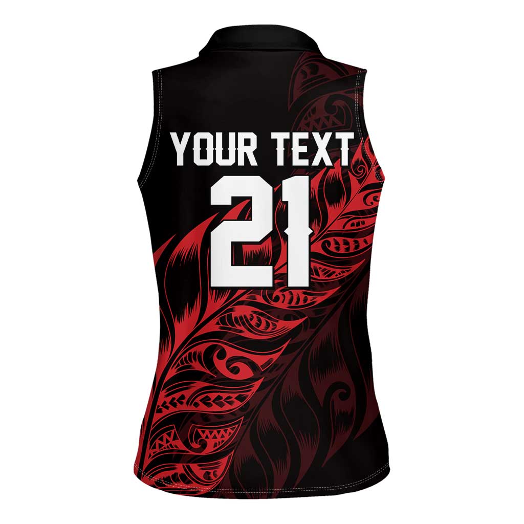 New Zealand Lawn Bowls Custom Women Sleeveless Polo Shirt Red Maori Warrior Tribal Silver Fern LT9 - Polynesian Pride