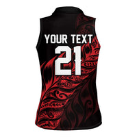 New Zealand Lawn Bowls Custom Women Sleeveless Polo Shirt Red Maori Warrior Tribal Silver Fern LT9 - Polynesian Pride