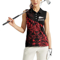 New Zealand Lawn Bowls Custom Women Sleeveless Polo Shirt Red Maori Warrior Tribal Silver Fern LT9 - Polynesian Pride