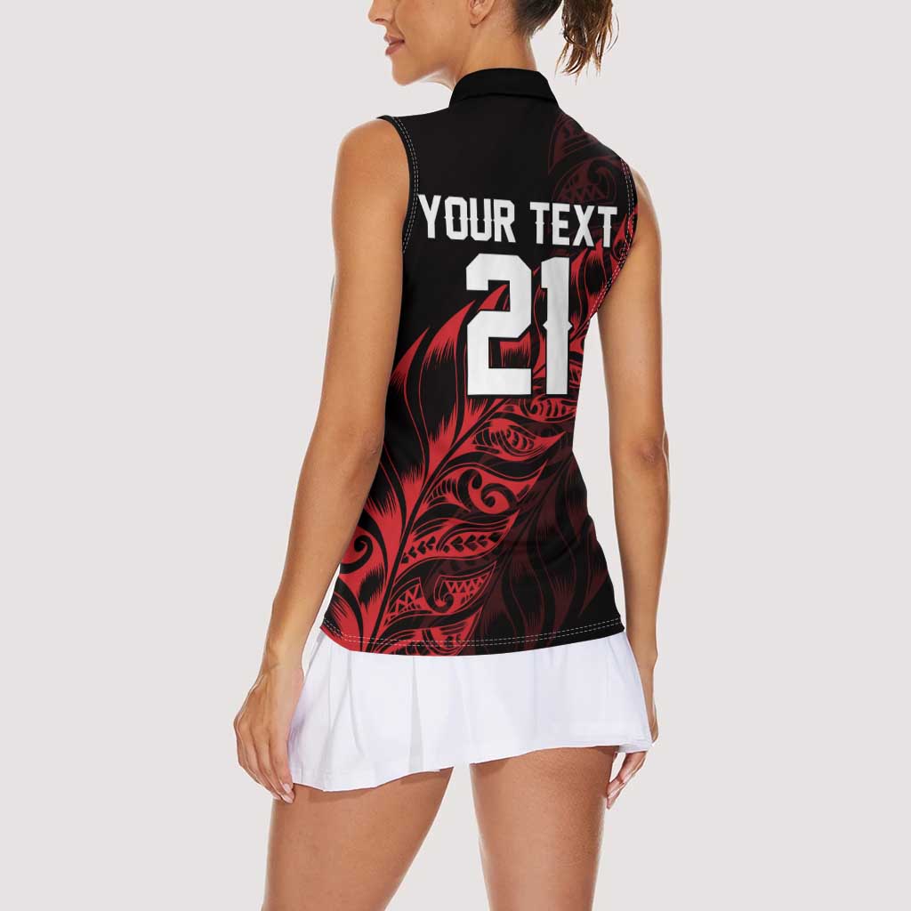 New Zealand Lawn Bowls Custom Women Sleeveless Polo Shirt Red Maori Warrior Tribal Silver Fern LT9 - Polynesian Pride