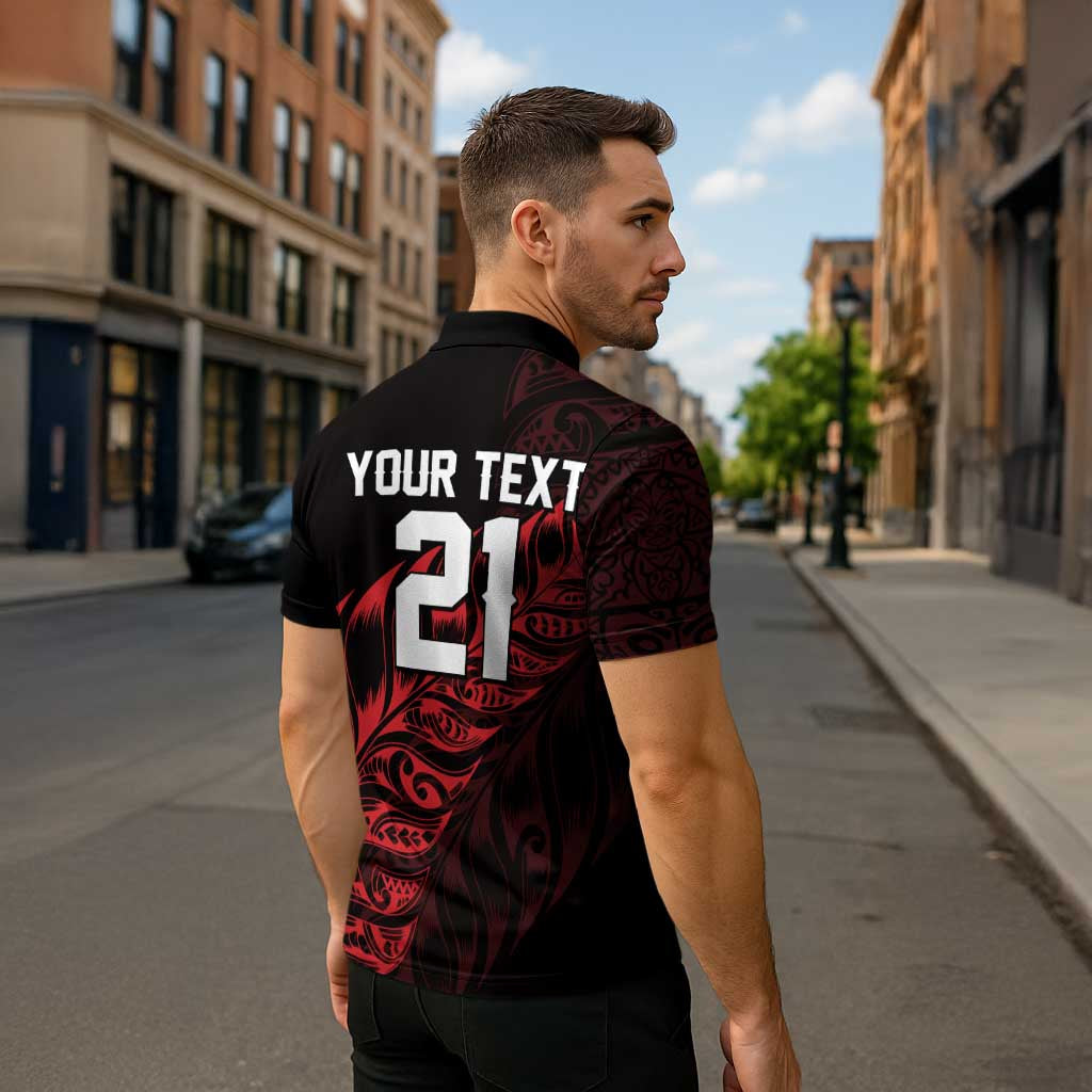 New Zealand Lawn Bowls Custom Zipper Polo Shirt Red Maori Warrior Tribal Silver Fern - Polynesian Pride