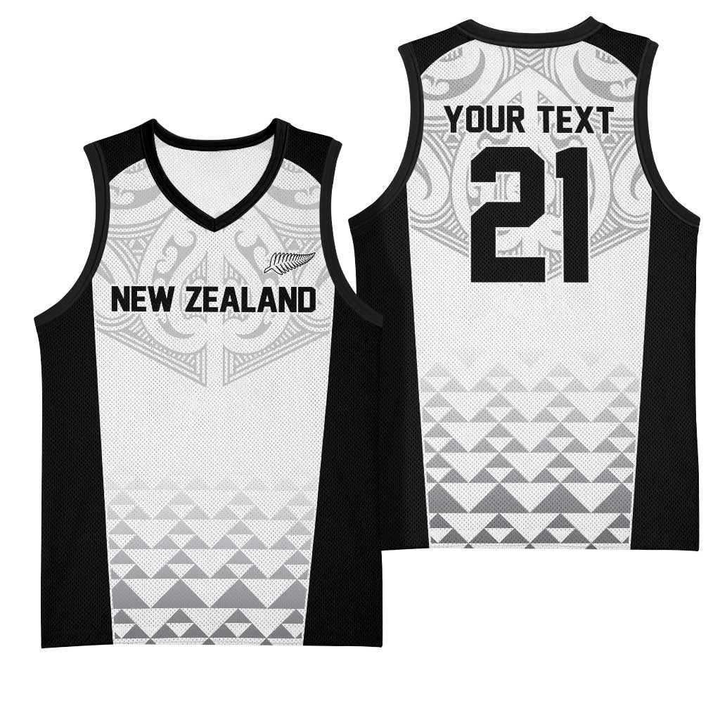 World Football 2026 New Zealand Custom Basketball Jersey All White Fern Maori Tribal LT9 - Polynesian Pride