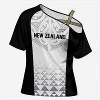 World Football 2026 New Zealand Custom Cross Shoulder Shirt All White Fern Maori Tribal LT9 Female White - Polynesian Pride