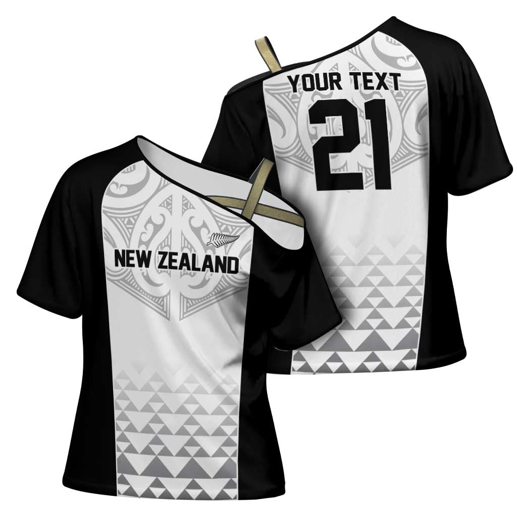 World Football 2026 New Zealand Custom Cross Shoulder Shirt All White Fern Maori Tribal LT9 - Polynesian Pride
