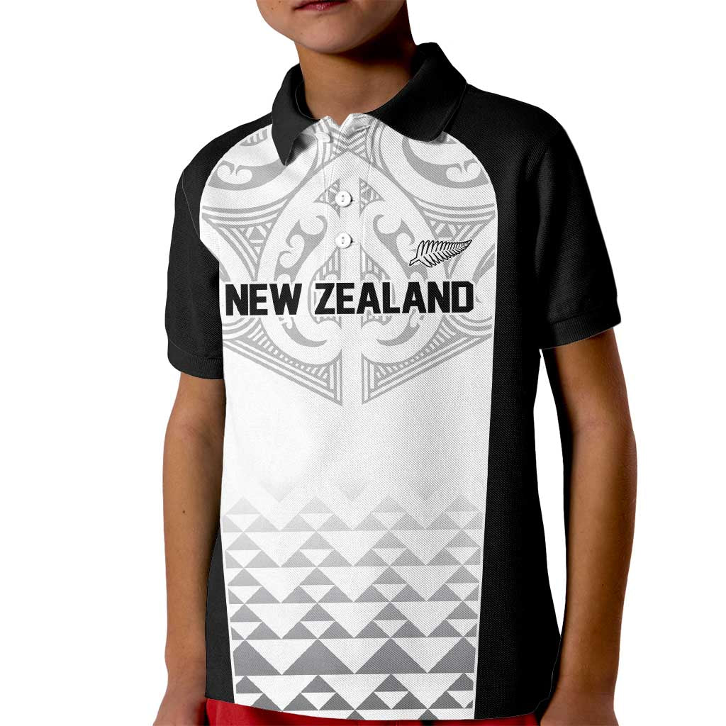 World Football 2026 New Zealand Custom Kid Polo Shirt All White Fern Maori Tribal LT9 Kid White - Polynesian Pride