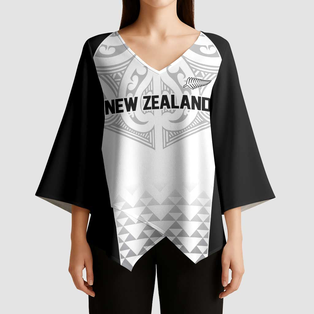 World Football 2026 New Zealand Custom Kimono Sleeve Blouse All White Fern Maori Tribal LT9 - Polynesian Pride