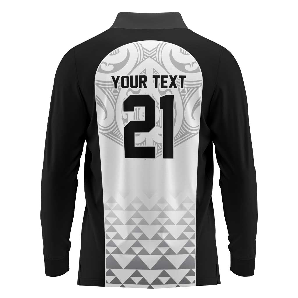 World Football 2026 New Zealand Custom Long Sleeve Polo Shirt All White Fern Maori Tribal LT9 - Polynesian Pride