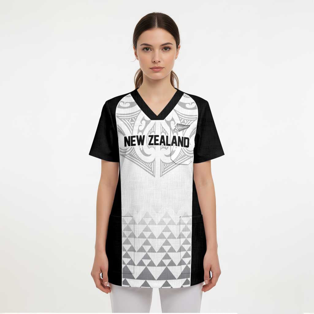 World Football 2026 New Zealand Custom Scrub Top All White Fern Maori Tribal LT9 - Polynesian Pride