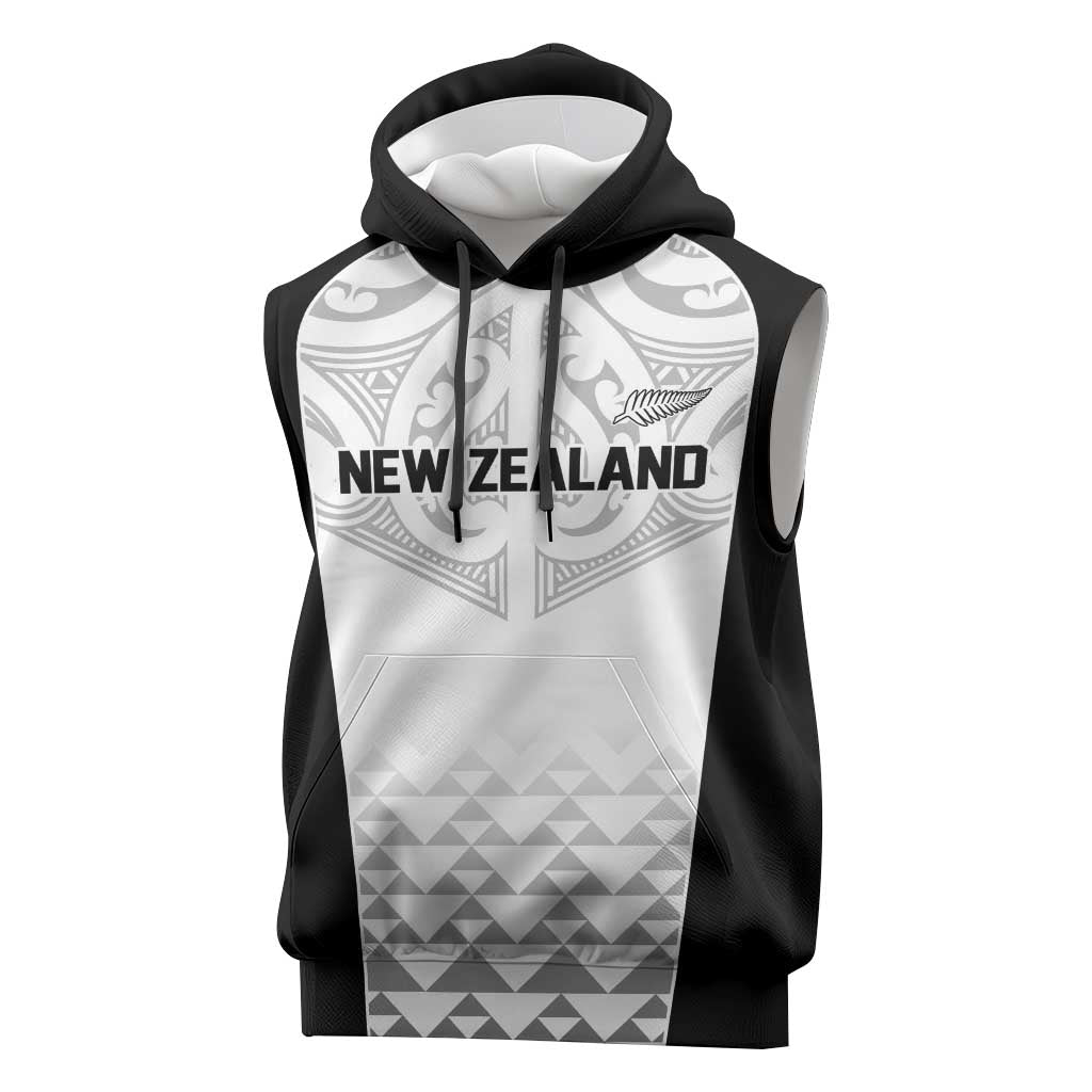 World Football 2026 New Zealand Custom Sleeveless Hoodie All White Fern Maori Tribal LT9 White - Polynesian Pride