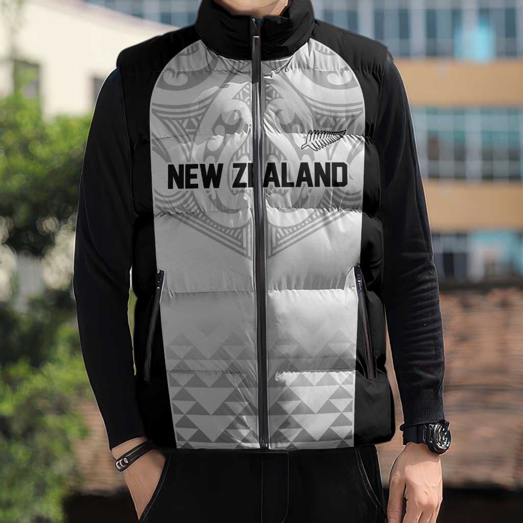 World Football 2026 New Zealand Custom Sleeveless Puffer Jacket All White Fern Maori Tribal LT9 - Polynesian Pride