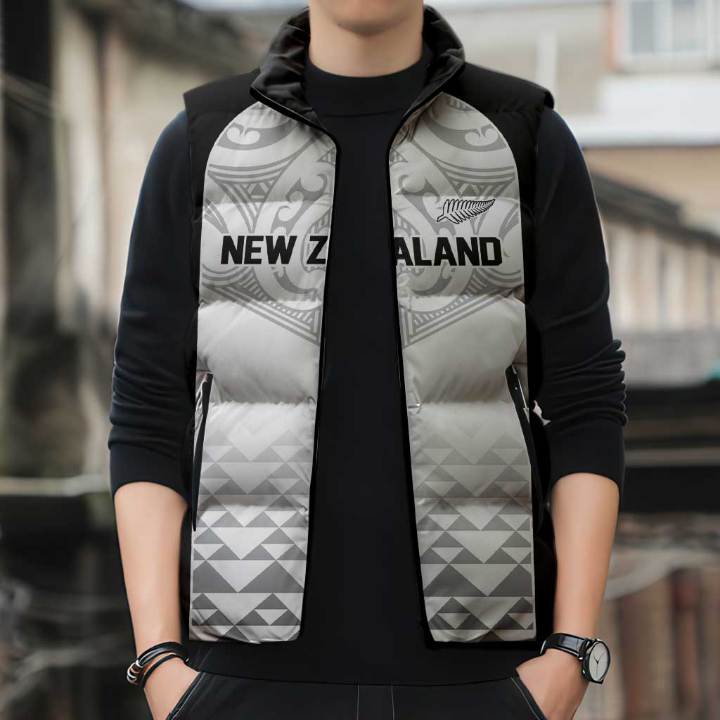 World Football 2026 New Zealand Custom Sleeveless Puffer Jacket All White Fern Maori Tribal LT9 - Polynesian Pride