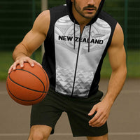 World Football 2026 New Zealand Custom Sleeveless Zip Hoodie All White Fern Maori Tribal LT9 - Polynesian Pride