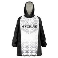 World Football 2026 New Zealand Custom Wearable Blanket Hoodie All White Fern Maori Tribal LT9 One Size White - Polynesian Pride