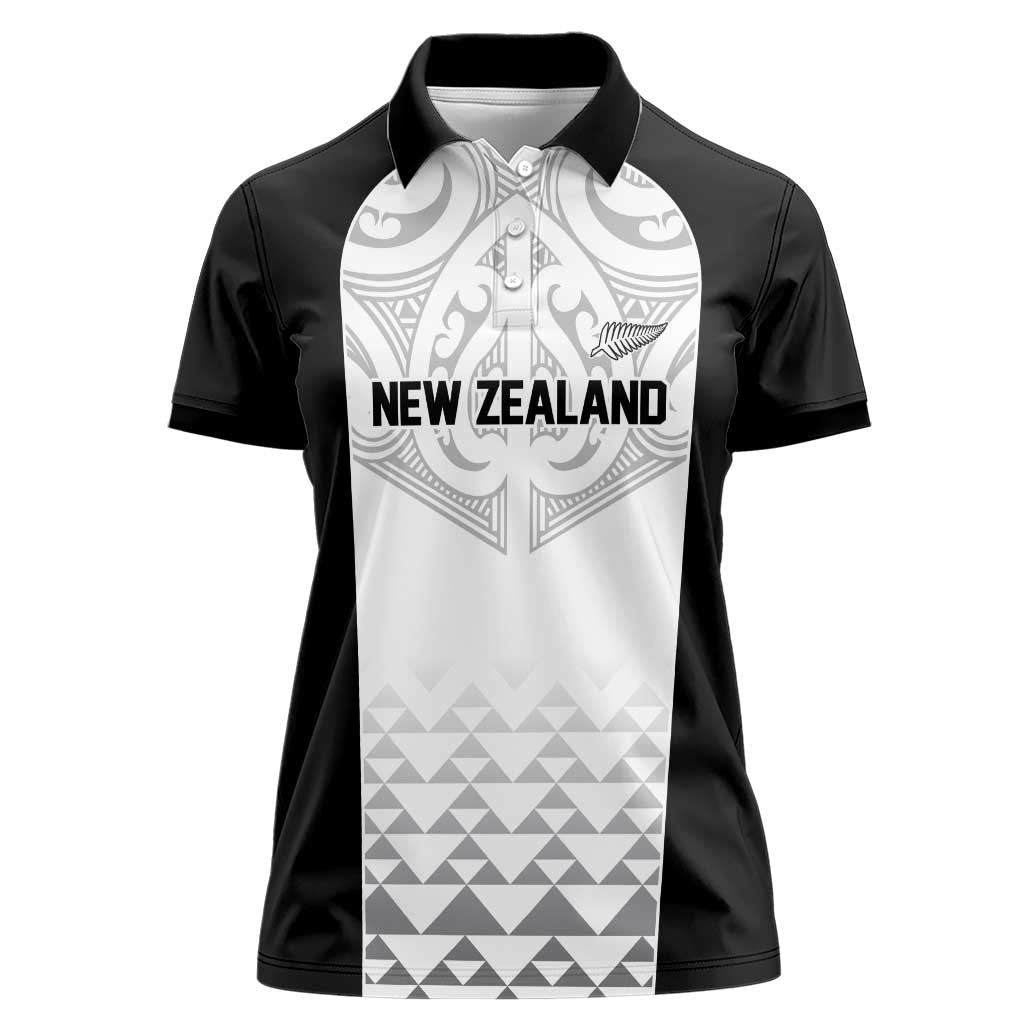 World Football 2026 New Zealand Custom Women Polo Shirt All White Fern Maori Tribal LT9 Female White - Polynesian Pride
