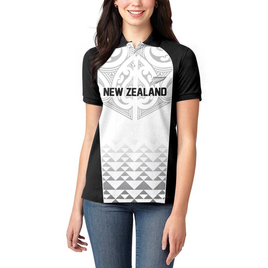 World Football 2026 New Zealand Custom Women Polo Shirt All White Fern Maori Tribal LT9 - Polynesian Pride