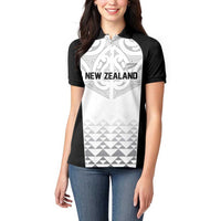 World Football 2026 New Zealand Custom Women Polo Shirt All White Fern Maori Tribal LT9 - Polynesian Pride