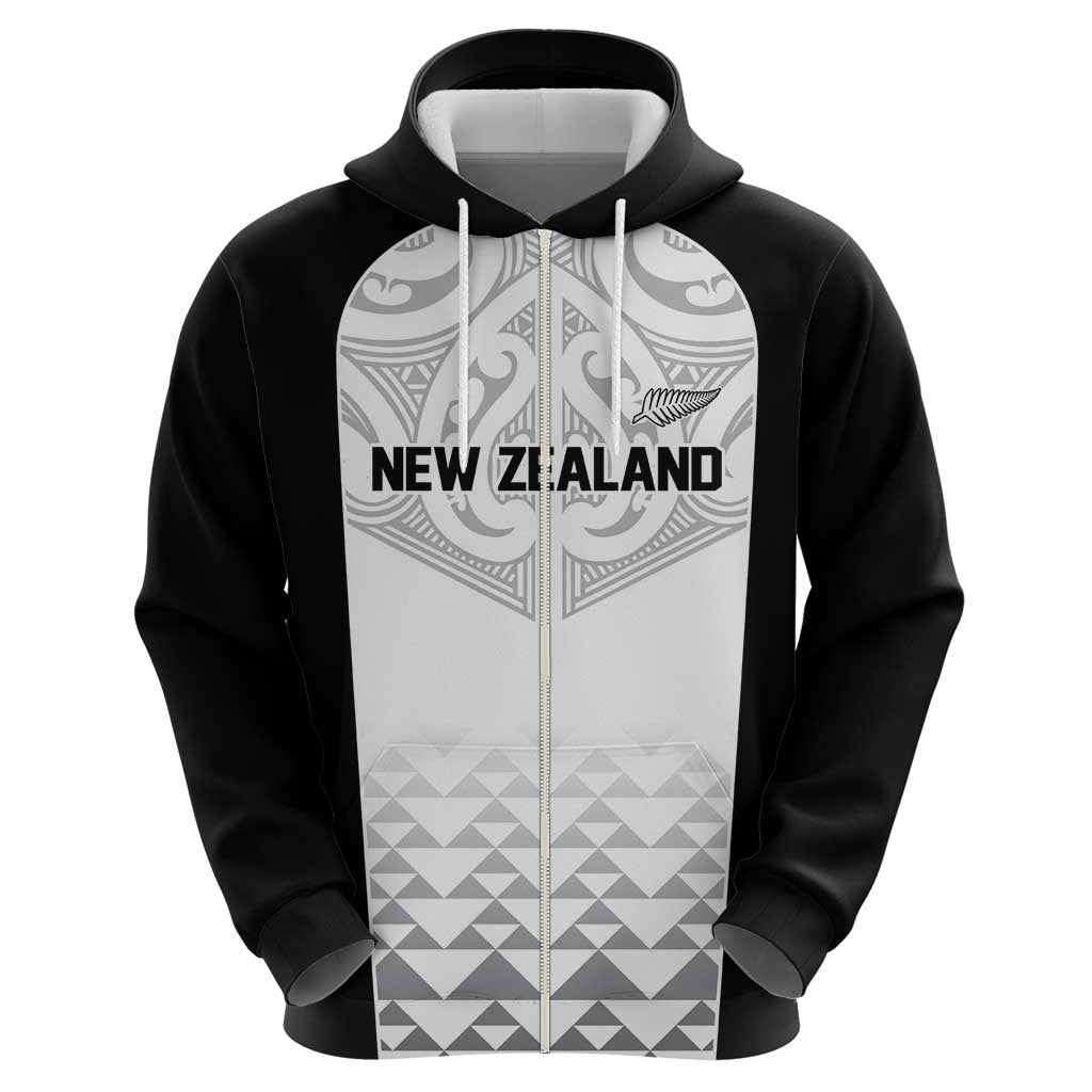 World Football 2026 New Zealand Custom Zip Hoodie All White Fern Maori Tribal LT9 - Polynesian Pride